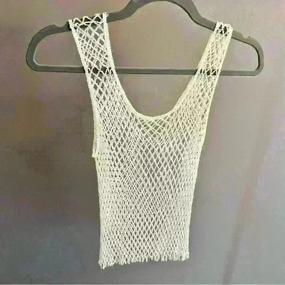 Vintage Rear Beaded See Through Sexy Knitted Party Festival Event  Tank Top - Picture 2 of 8